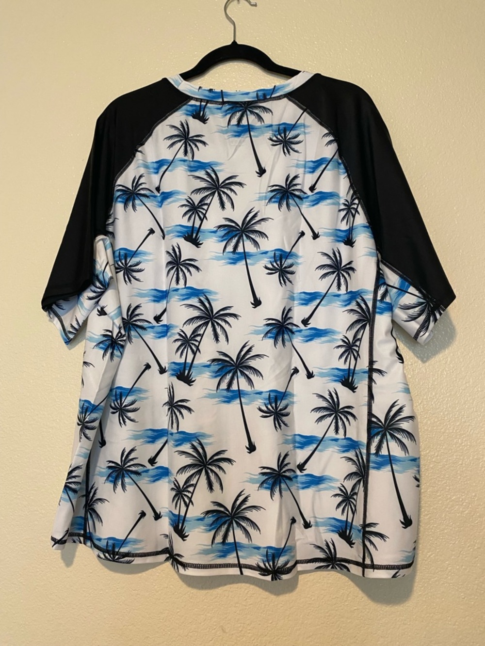 Women's Blue Palm-Print Rash Guard Swim Top Size 3X